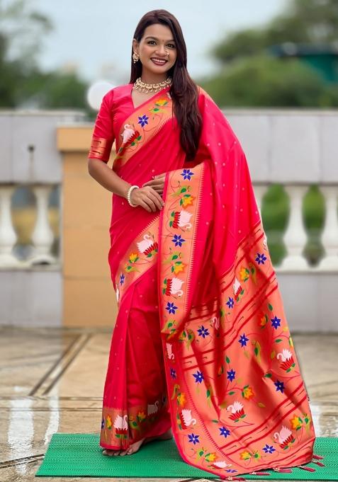 Pink Meenakari Jacquard Designer Silk Saree Set