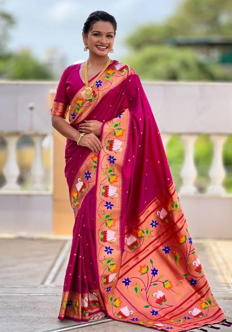 Purple Meenakari Jacquard Designer Silk Saree Set