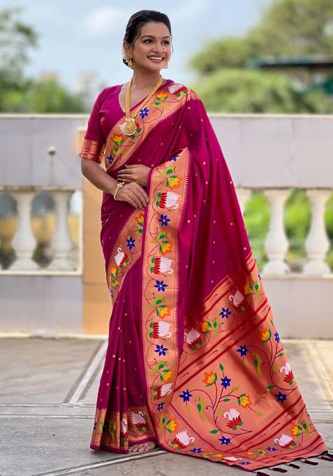 Purple Meenakari Jacquard Designer Silk Saree Set