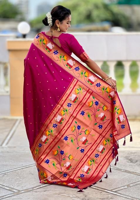 Purple Meenakari Jacquard Designer Silk Saree Set