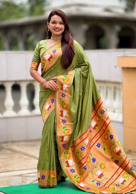 Green Meenakari Jacquard Designer Silk Saree Set