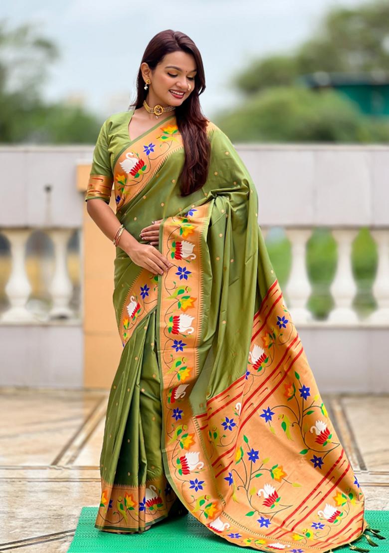 Green Meenakari Jacquard Designer Silk Saree Set