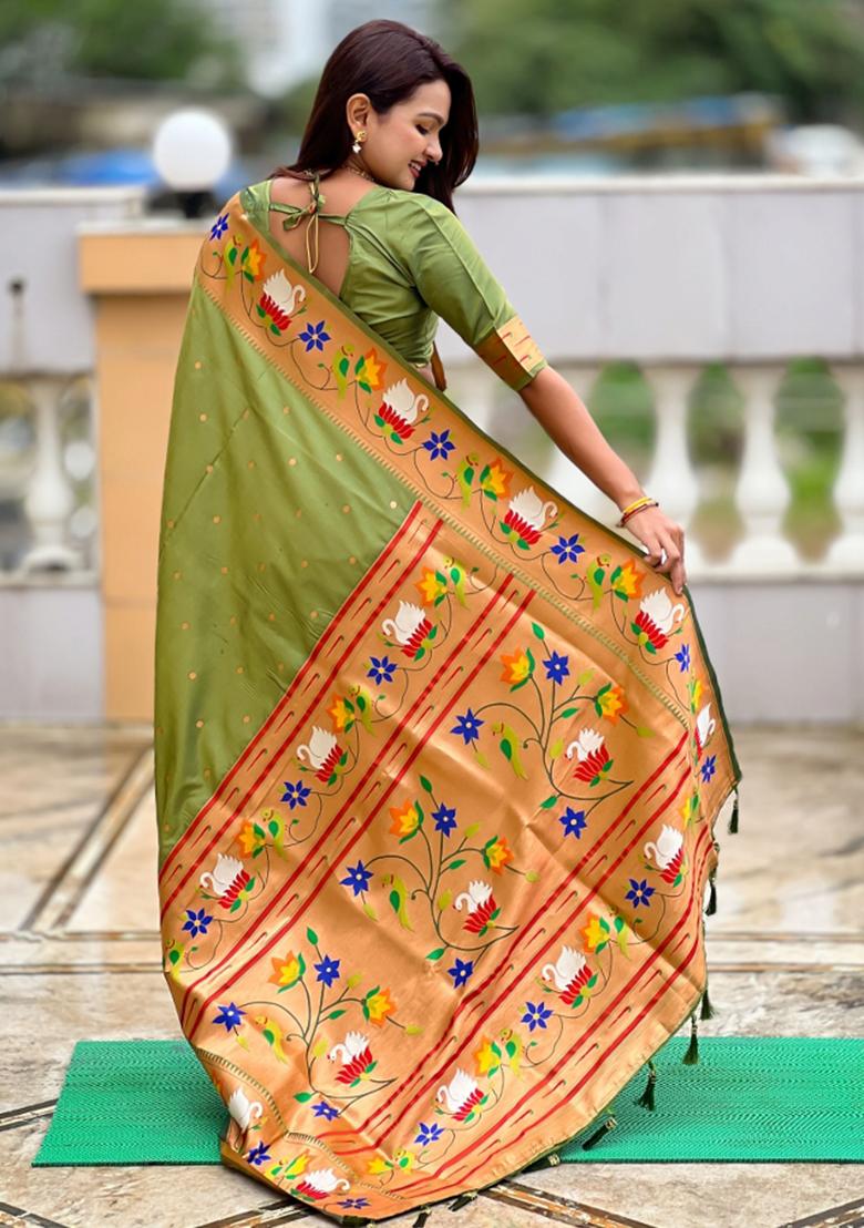 Green Meenakari Jacquard Designer Silk Saree Set