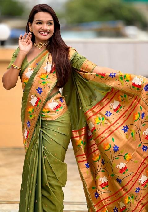 Green Meenakari Jacquard Designer Silk Saree Set