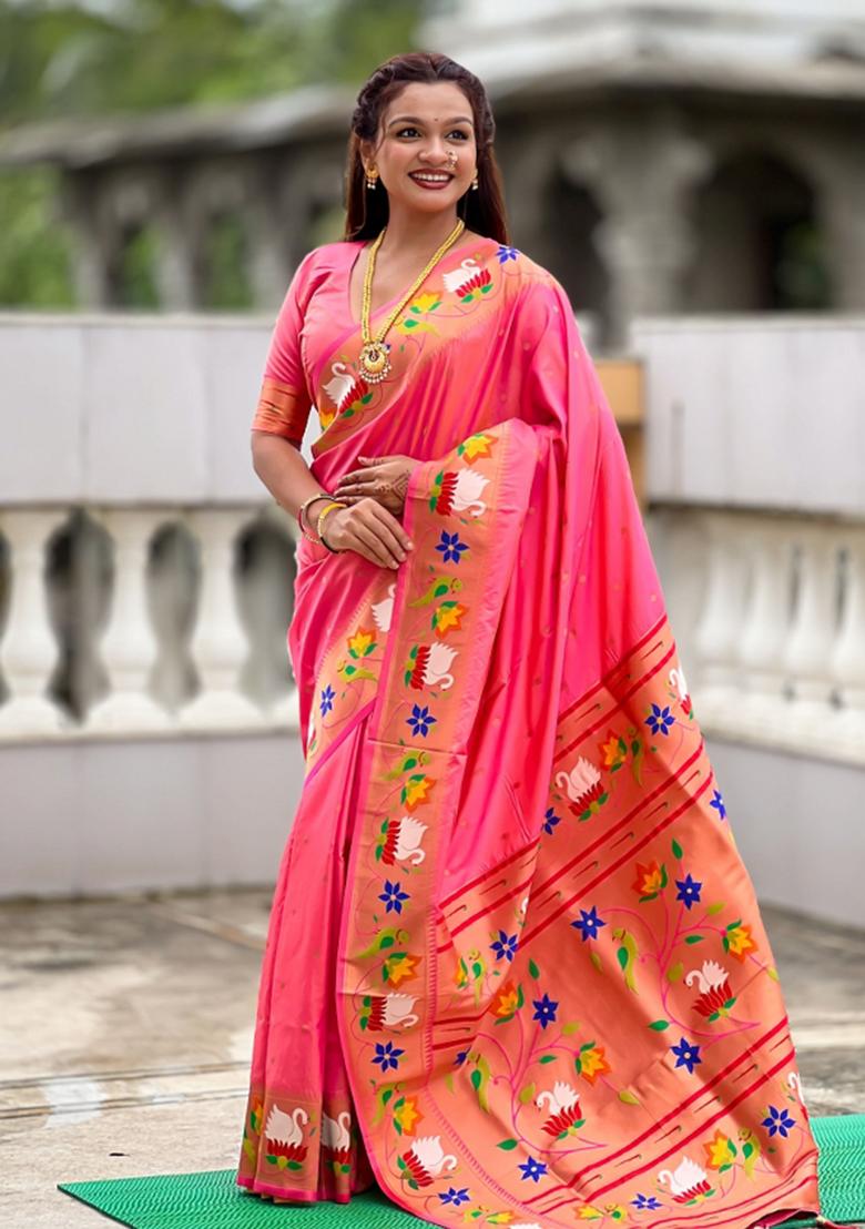 Pink Meenakari Jacquard Designer Silk Saree Set