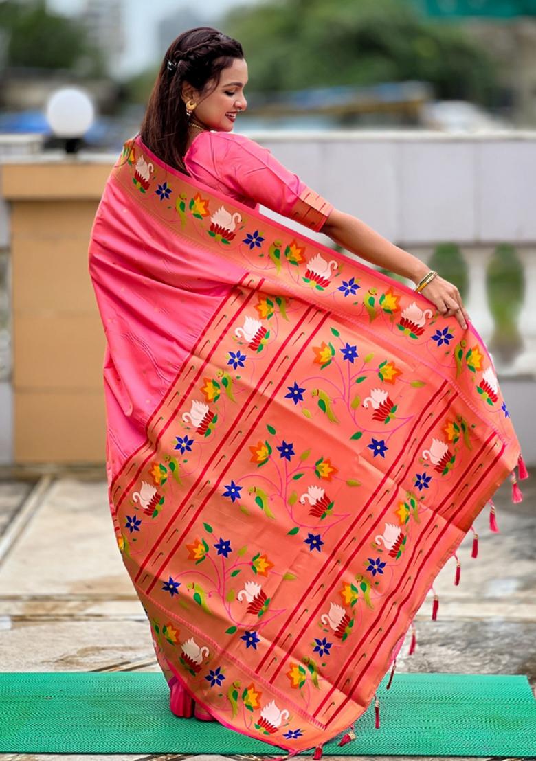 Pink Meenakari Jacquard Designer Silk Saree Set