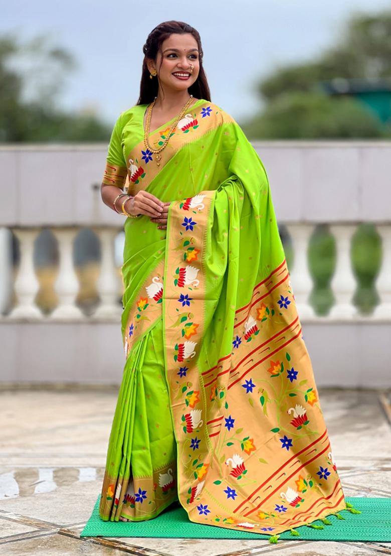Green Meenakari Jacquard Designer Silk Saree Set