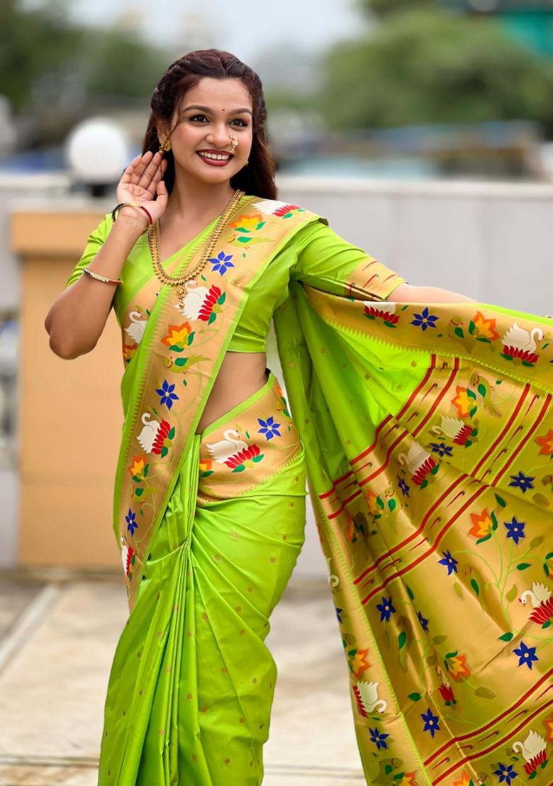 Green Meenakari Jacquard Designer Silk Saree Set - Indya
