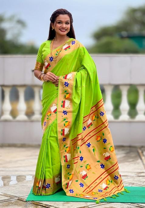 Green Meenakari Jacquard Designer Silk Saree Set