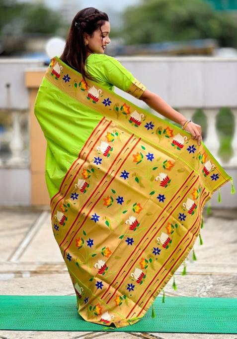 Green Meenakari Jacquard Designer Silk Saree Set