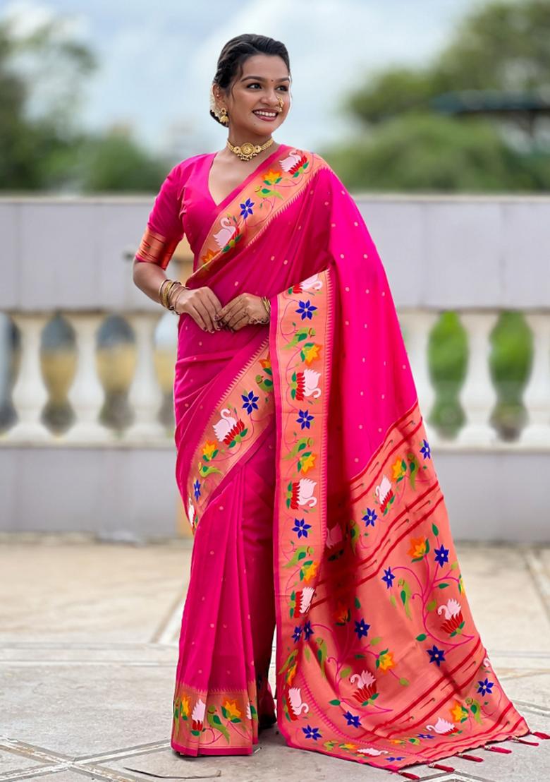 Pink Meenakari Jacquard Designer Silk Saree Set