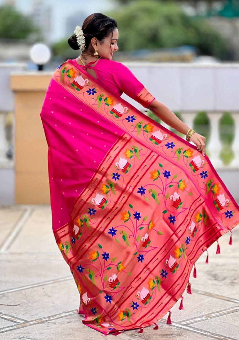 Pink Meenakari Jacquard Designer Silk Saree Set