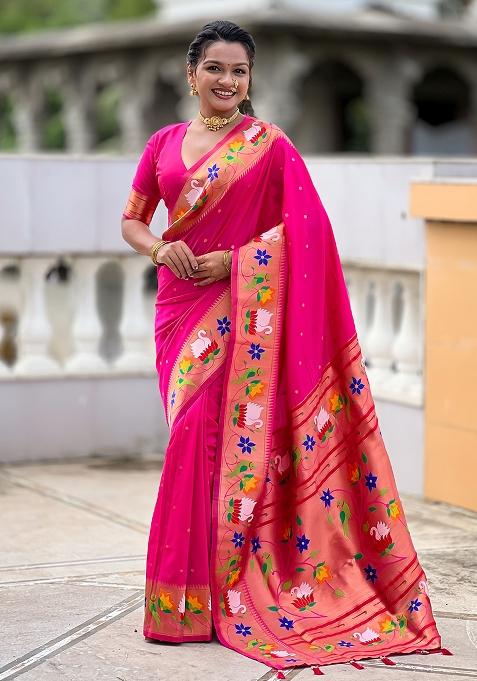 Pink Meenakari Jacquard Designer Silk Saree Set