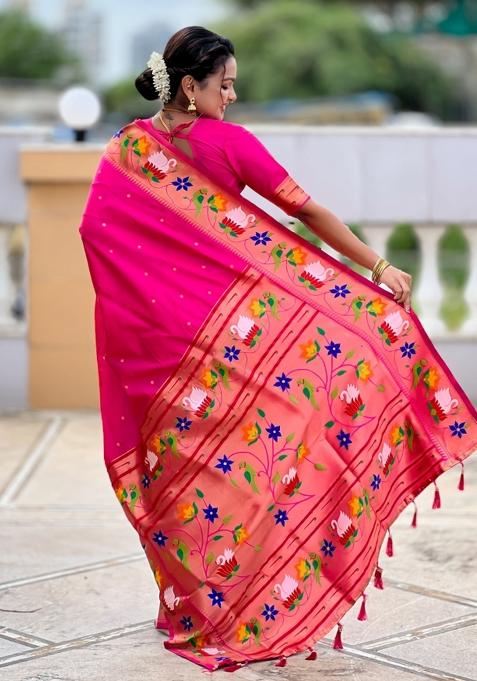 Pink Meenakari Jacquard Designer Silk Saree Set