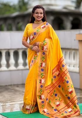 Yellow Meenakari Jacquard Designer Silk Saree Set