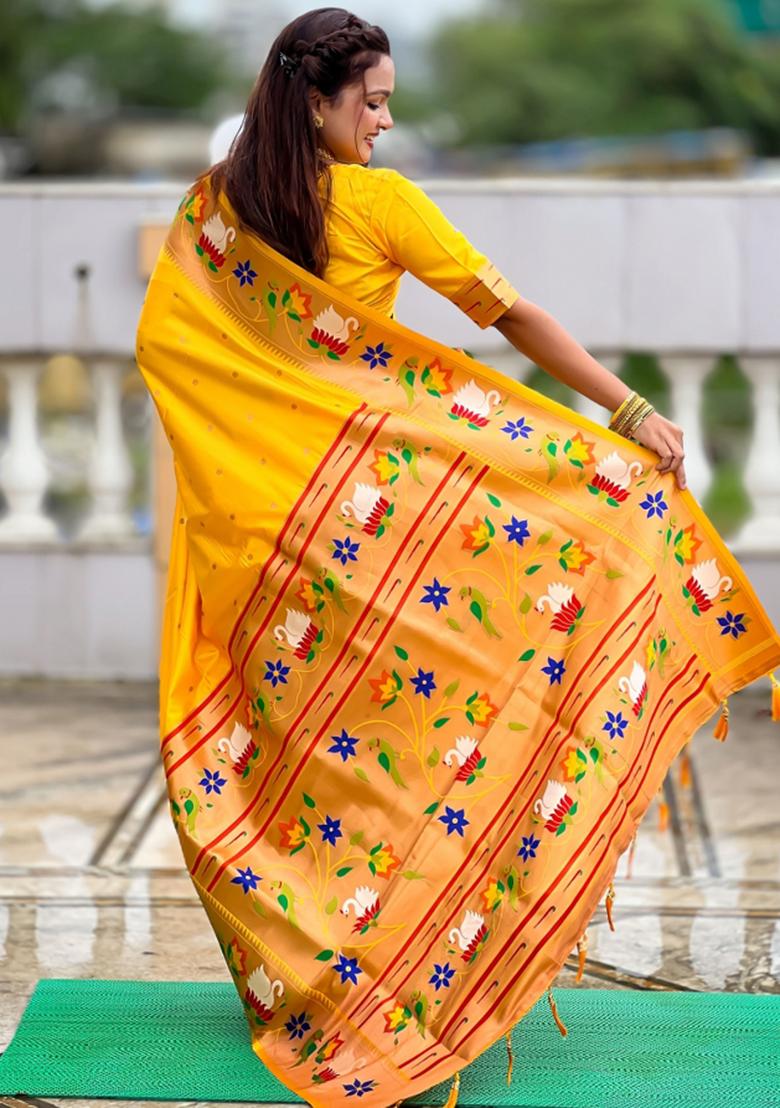 Yellow Meenakari Jacquard Designer Silk Saree Set