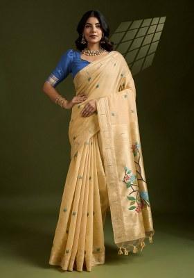 Yellow Embroidered Cotton Saree Set