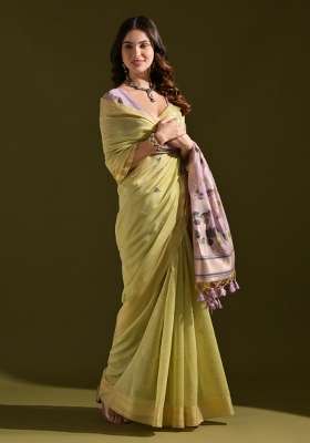 Green Embroidered Cotton Saree Set for Diwali and Festive Wear