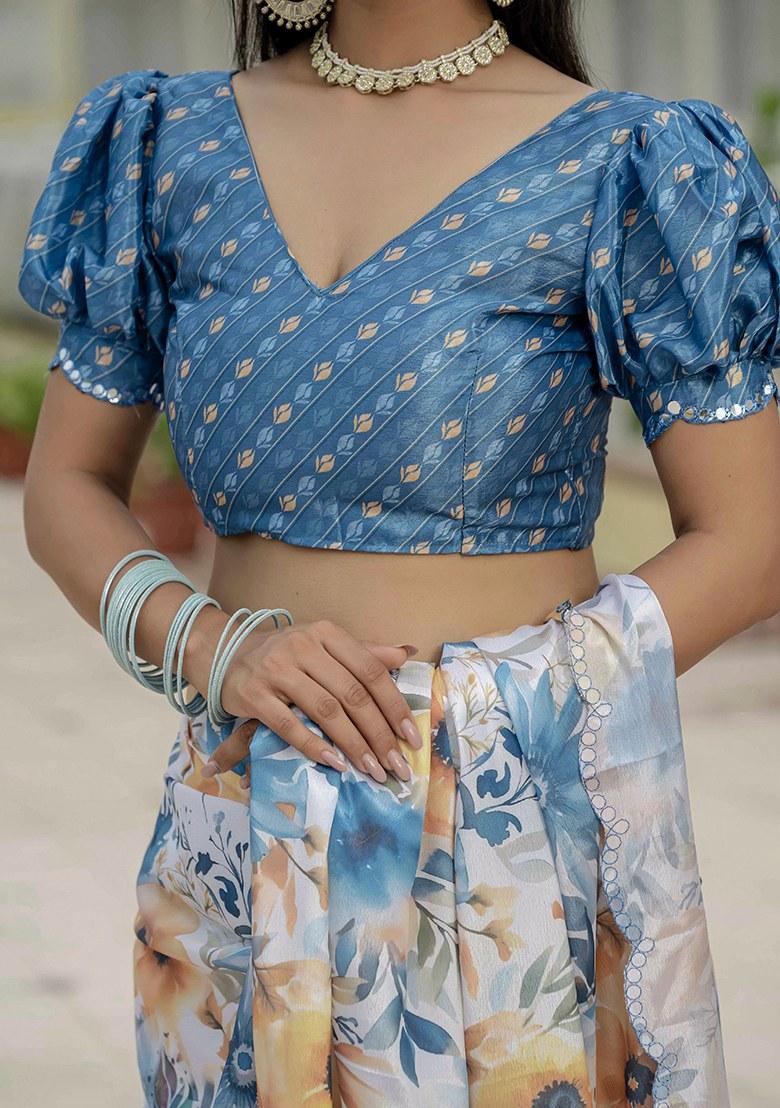 Multi Printed Chinon Saree Set - Indya