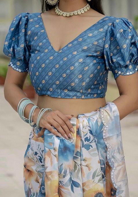 Multi Printed Chinon Saree Set