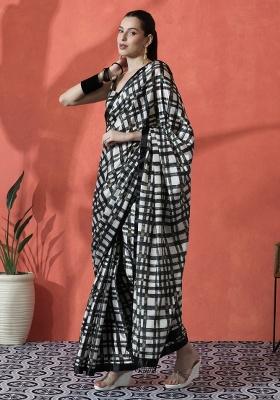 Black Printed Chinon Saree Set