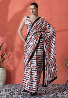 Pink Printed Chinon Saree Set