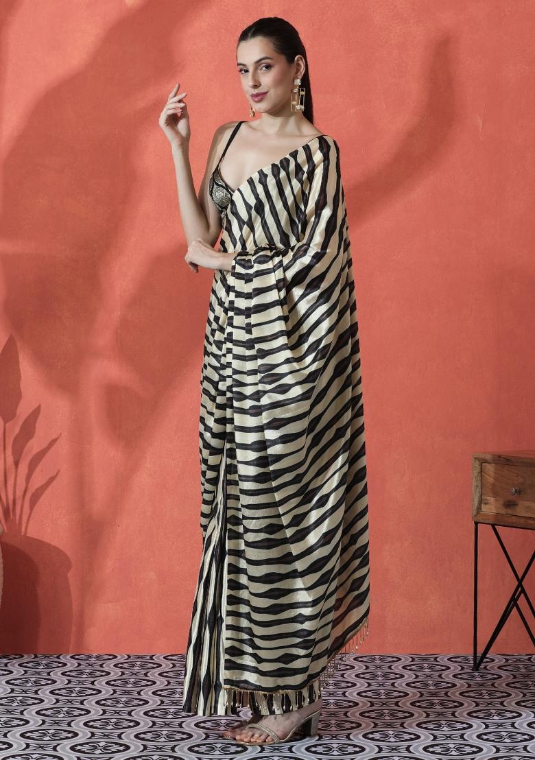 Multi Printed Chinon Saree Set