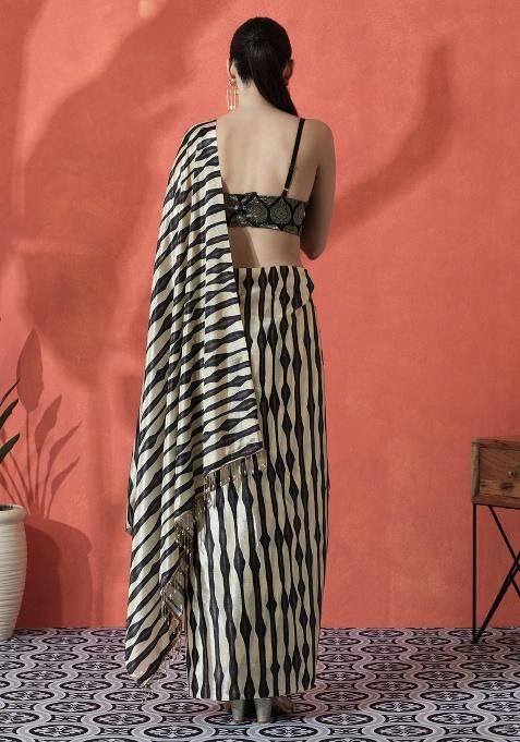 Multi Printed Chinon Saree Set