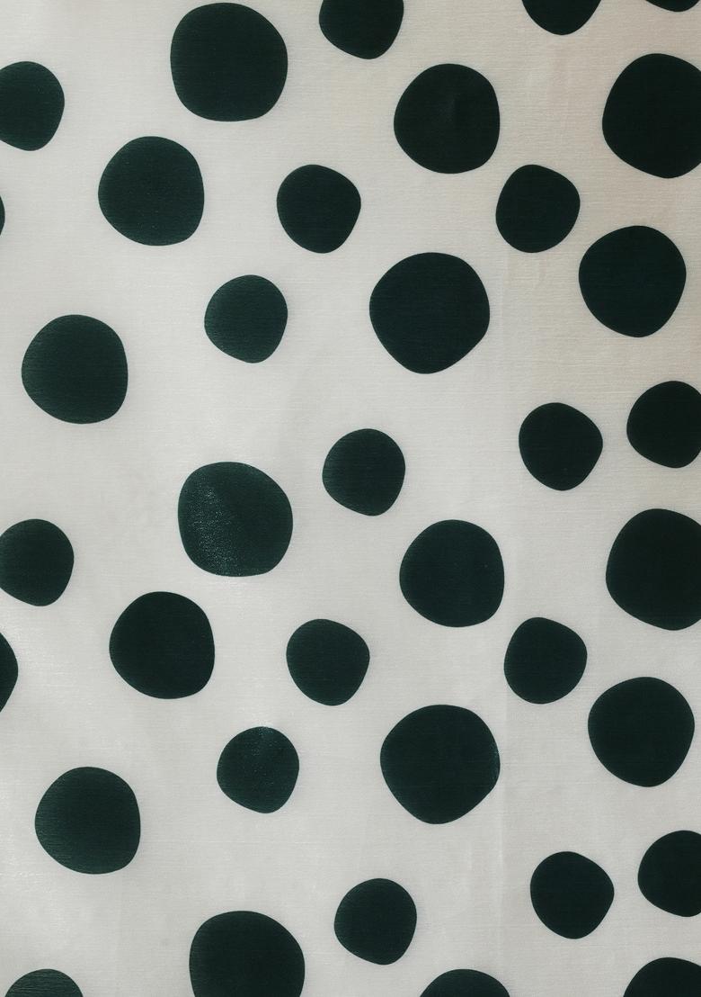 Off White Printed Chinon Saree Set - Indya