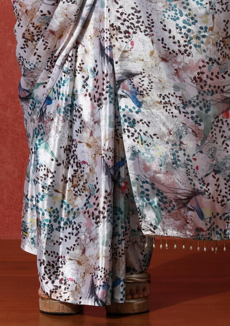 Multi Printed Chinon Saree Set - Indya