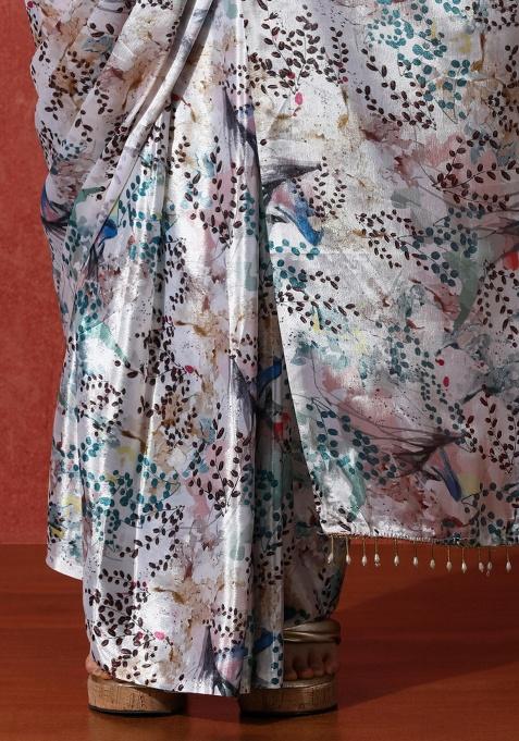 Multi Printed Chinon Saree Set