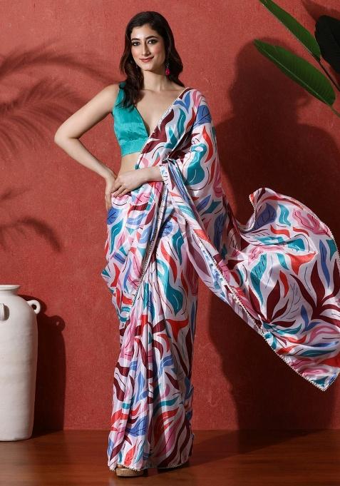 Multi Printed Chinon Saree Set