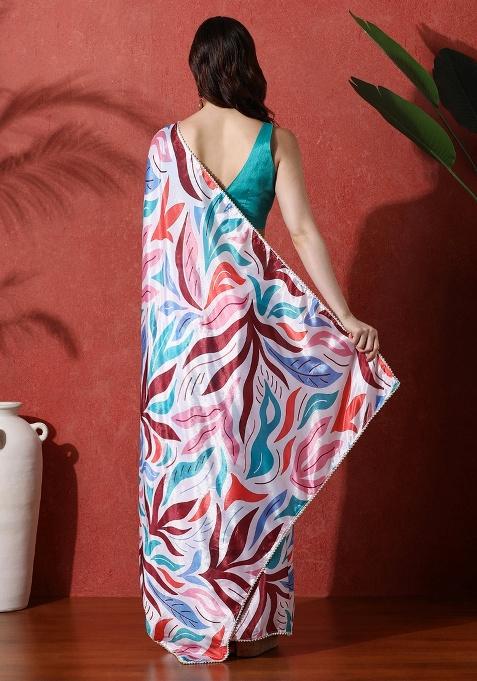 Multi Printed Chinon Saree Set