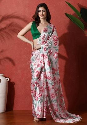 Light Pink Printed Chinon Saree Set