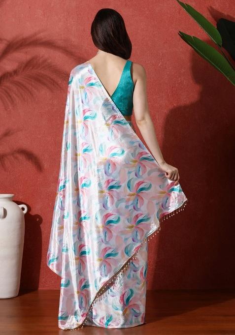 Multi Printed Chinon Saree Set