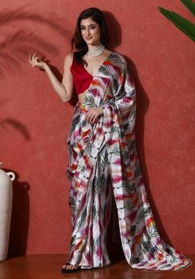 Multi Printed Chinon Saree Set