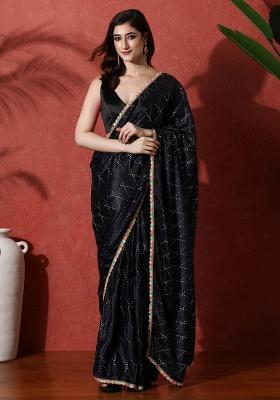 Black Printed Chinon Saree Set
