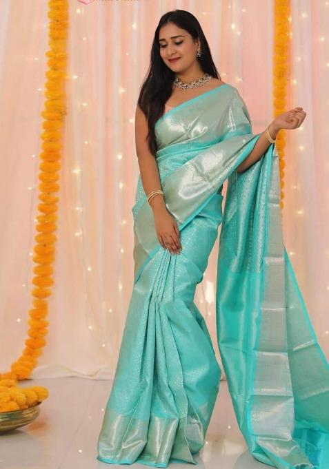 Sea Green Jacquard Work Silk Saree Set
