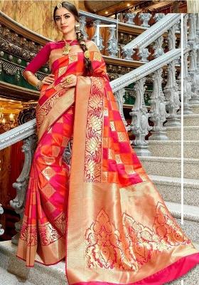 Red Jacquard Work Silk Saree Set