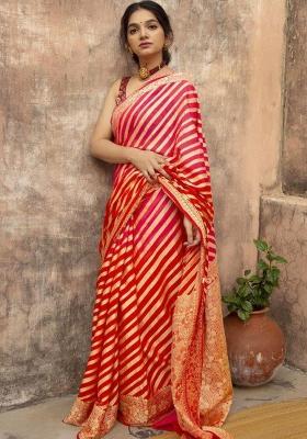 Red Jacquard Work Silk Saree Set