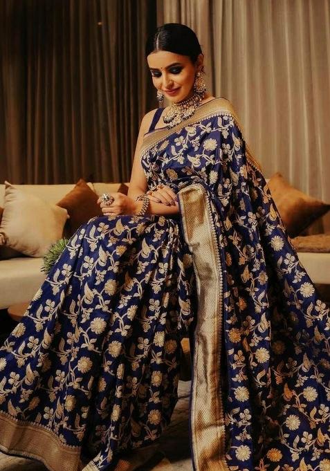 Neavyblue Jacquard Work Silk Saree Set
