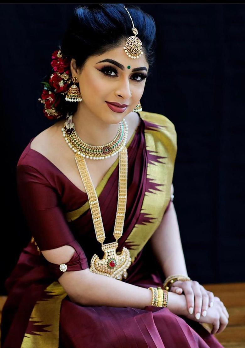 Maroon Jacquard Work Silk Saree Set