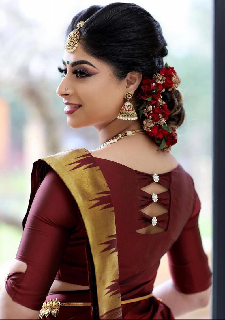 Maroon Jacquard Work Silk Saree Set