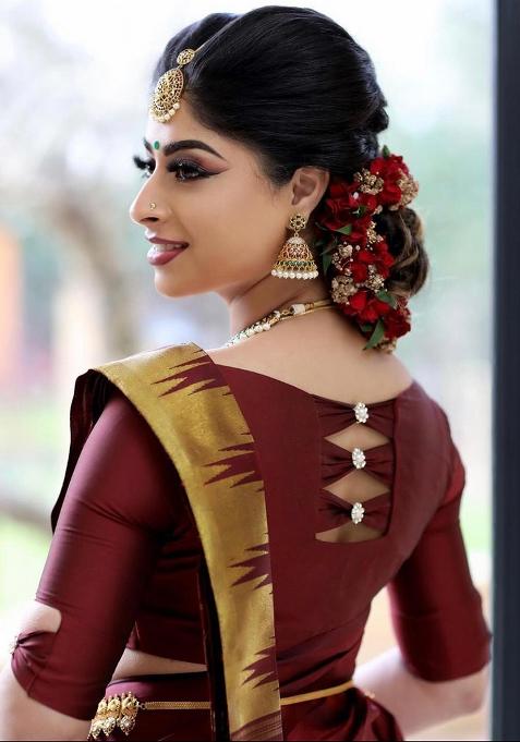 Maroon Jacquard Work Silk Saree Set
