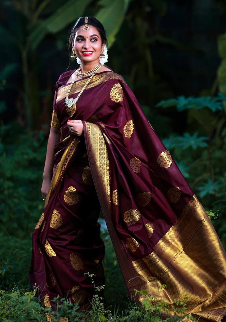 Maroon Jacquard Work Silk Saree Set