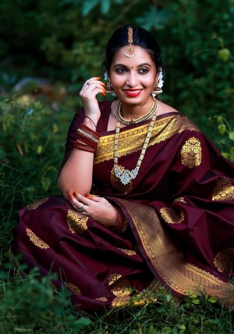Maroon Jacquard Work Silk Saree Set