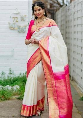 White Jacquard Work Silk Saree Set