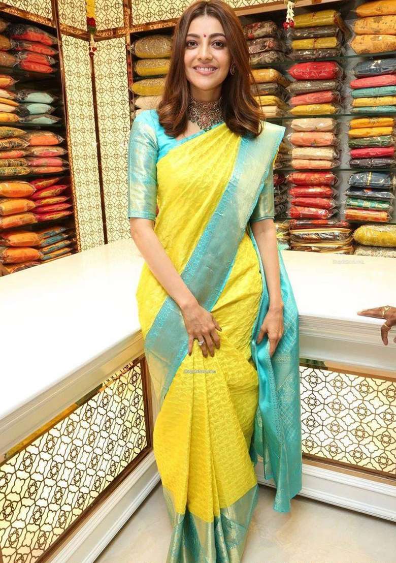Yellow Jacquard Work Silk Blend Saree Set for Diwali | Wedding & Festive Wear - Indya