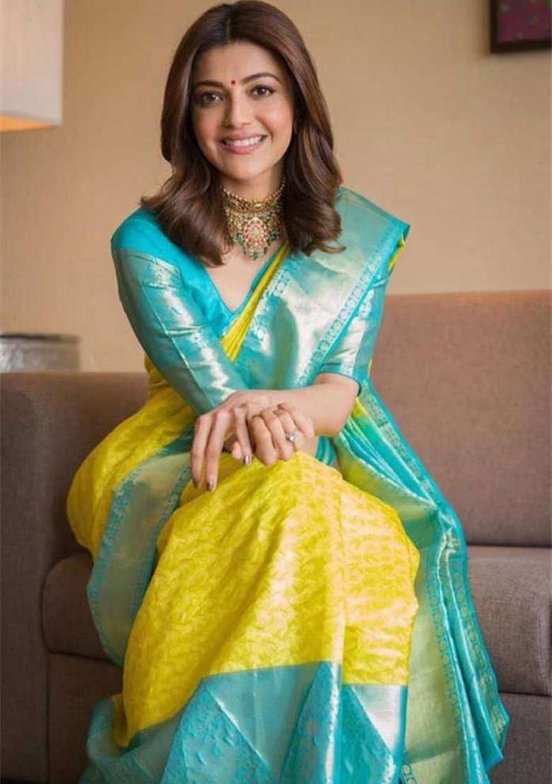 Yellow Jacquard Work Silk Blend Saree Set for Diwali | Wedding & Festive Wear - Indya