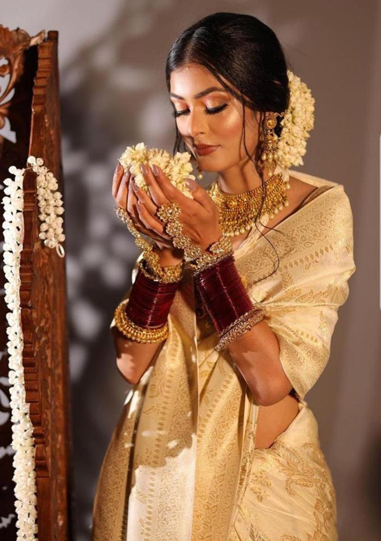 Golden Jacquard Work Silk Saree Set